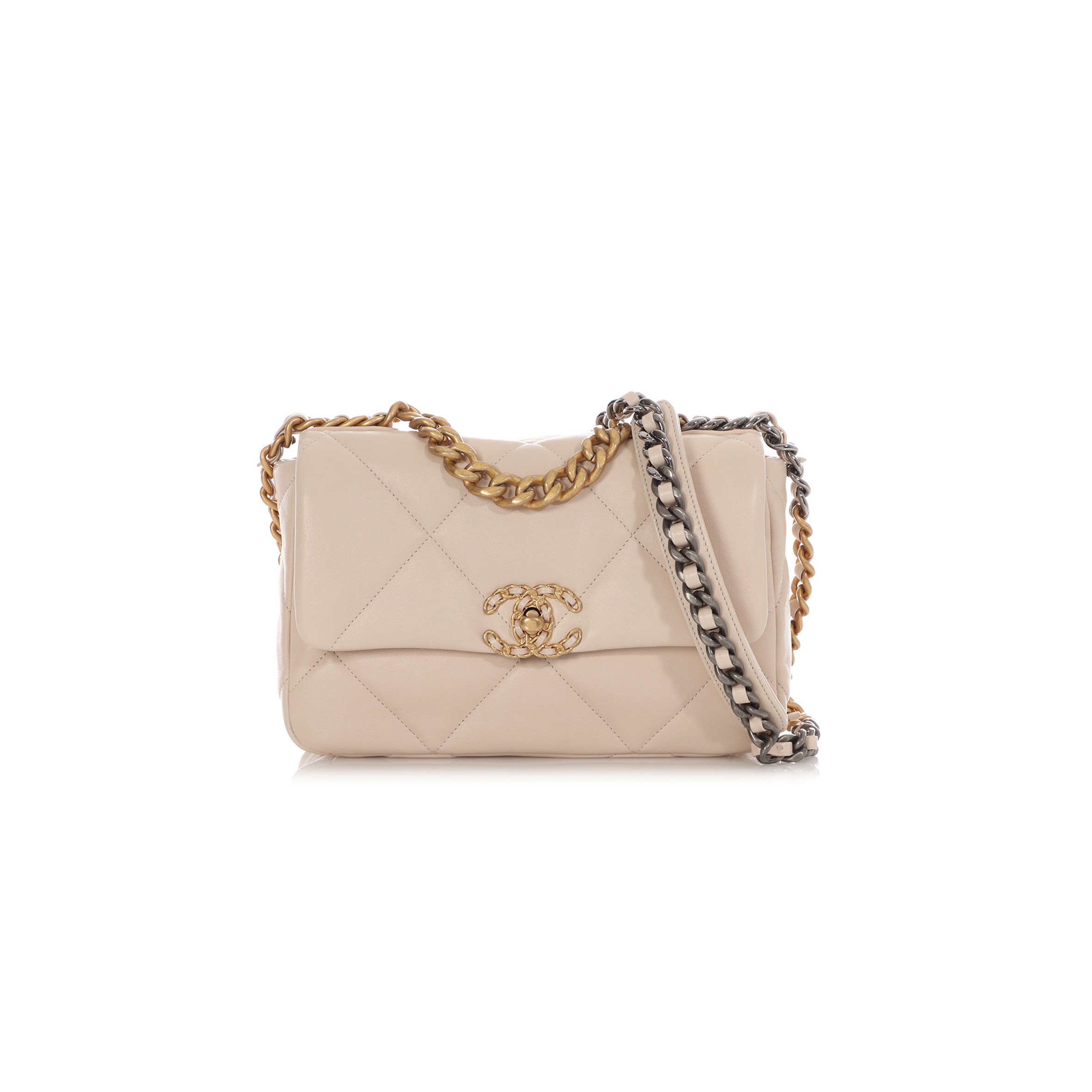 CHANEL ECRU QUILTED LAMBSKIN CHANEL 19 FLAP BAG MIXED HARDWARE AS1160 (26*16*9cm)